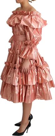 Dolce & Gabbana Womens Pink Ruffled Dress Silk Cotton Gown