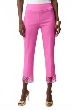 Joseph Ribkoff Lace Hem Pull-On Cropped Pants In Pink Sherbet