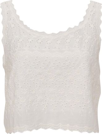 LoveShackFancy Cropped Eyelet Top in White Cotton