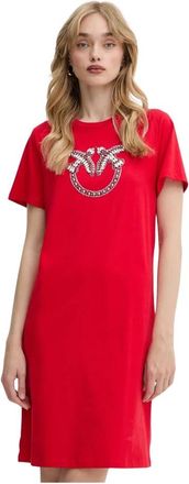 Pinko Answear Exclusive Katoenen Jurk - Dames - Korte kleedjes - Rood - L - Katoen - Kleedjes