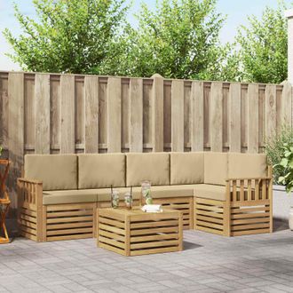vidaXL Vidaxl Set Di Divani Da Esterno 6 Pz Bianco E Beige Poliestere