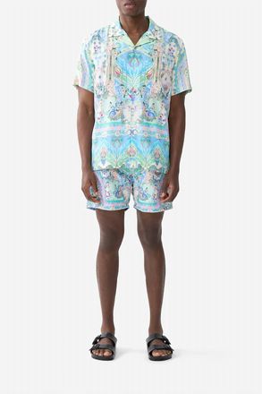 Camilla Short Sleeve Camp Collared Shirt In Midsummer Mosaics
