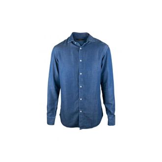 Moorer Heren, Overhemden, Blauw, Maat: M Denim