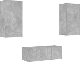 vidaXL Vidaxl - Muebles Tv Pared Con Led 4 Pzas Madera Ingenier&iacute;a Gris Hormig&oacute;n