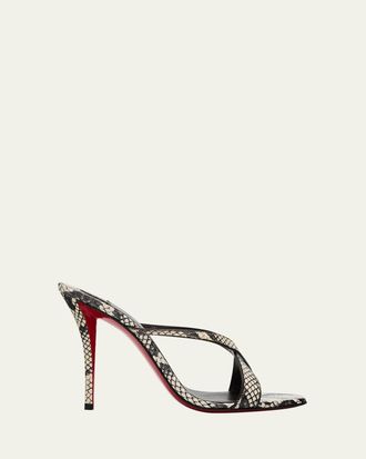 Christian Louboutin 100mm Mulazee Crisscross Snake-Printed Leather Sandals