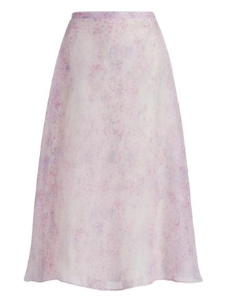 Alberta Ferretti Pastel Floral Print Midi Skirt in Sheer Organza