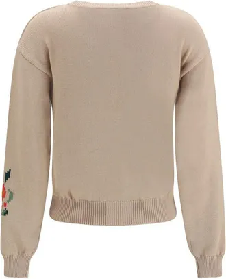 Max Mara Intarsia-Embroidered Cotton Cardigan - Beige
