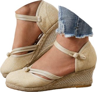 Generic Womens Espadrilles Wedge Sandals Summer Casual Closed Toe Sandal Comfortable Breathable Platform Low Heels Cute Shoes Flatform Heeled Shoes Ankle Stra