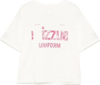 Izzue logo-print T-shirt - women - Cotton - M - Neutrals