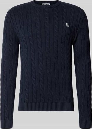 Review Slim Fit Strickpullover mit Zopfmuster in Marine, Größe XXL