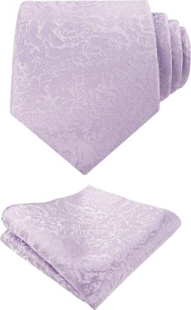 Alizeal Mens Floral Pattern Tie with Pocket Square Classic Casual for Party Wedding Necktie and Hanky Set, Lilac