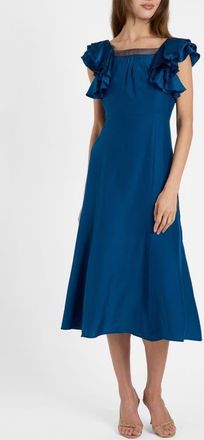 Santorelli Yeda Fit and Flare Midi Dress in Silk Crepe de Chine in Electric Blue at Nordstrom, Size 12