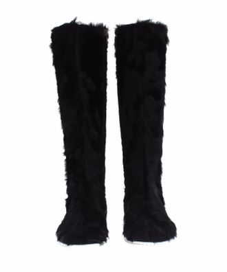 Dolce & Gabbana Womens Black Xiangao Lamb Fur Leather Boots