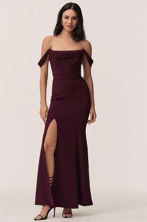 Dress The Population Melania Off-The-Shoulder Corset Crepe Maxi Dress