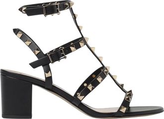 Valentino Garavani Schoenen, Dames, Zwart, 36 1/2 EU, Leer, Rockstud Sandalen met Hak