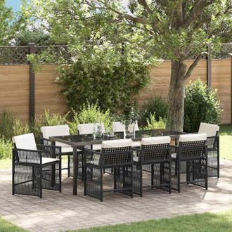vidaXL Conjunto De Comedor De Jard&iacute;n 9 Pcs Negro Rat&aacute;n Sint&eacute;tico Vidaxl