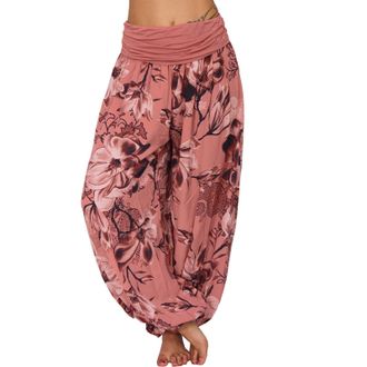 Generic Womens Italian Lagenlook Floral Print Viscose Boho Harem Ali Baba Trouser Pants Joggers Womens High Waist Loose Casual Wide Leg Plus Size Womens Trous