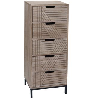 Hhg Nunca Usado] C&oacute;moda Hhg 699, Mueble Highboard, Dise&ntilde;o 3d 5 Cajones Madera Metal 84x35x29cm, Naturaleza
