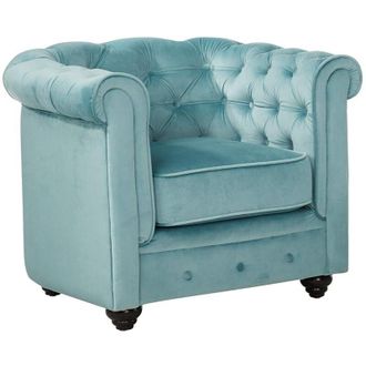 Vente-Unique Vente-unique - Poltrona chesterfield in velluto Azzurro pastello