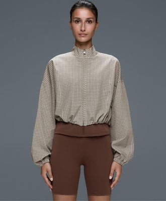 Oysho giacca tecnica a doppio strato a quadri color cacao-Marrone