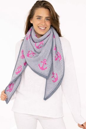 Zwillingsherz Dreieckstuch ZWILLINGSHERZ Gestreifter Anker, Damen, grau pink, Strick, Baumwollmischung, gemustert, mehrfarbig, Modet&uuml;cher Dreieckstuch, maritimes Tu