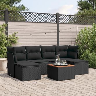 vidaXL Vidaxl - Set De Comedor De Jard&iacute;n 7 Pzas Y Cojines Rat&aacute;n Sint&eacute;tico Negro