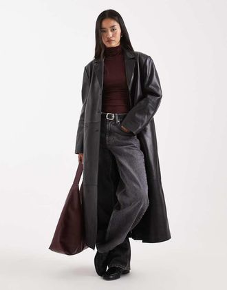 Asos Cappotto dad taglio lungo nero in pelle