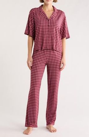 Abound Sleepy Head Pajamas in Burg- Pink Julie Check at Nordstrom Rack, Size Large