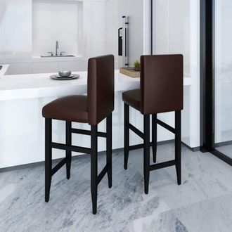 vidaXL Vidaxl - Taburetes De Cocina 2 Unidades Cuero Sint&eacute;tico Marr&oacute;n Oscuro