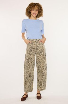 Kancan Lydia Low Slung Barrel Jeans in Leopard Print at Nordstrom, Size 29