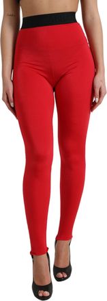 Dolce & Gabbana Red Nylon DG Logo Slim Leggings Womens Pants