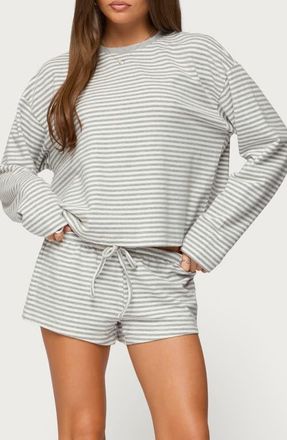 Edikted Jainee Stripe Long Sleeve Top in Gray-Melange at Nordstrom, Size X-Small