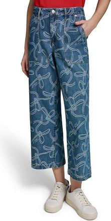 Karl Lagerfeld Bow Crop Wide Leg Jeans in Medium Indigo at Nordstrom, Size 10