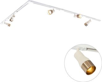 QAZQA Moderno Sistema De Iluminaci&oacute;n De Riel Moderno Con 5 Focos Beige Con Dorado Monof&aacute;sico - Iconic Kohua Acero /pl&aacute;stico Adecuado Para Led Max. 5 X 10 Wa