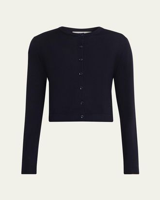 Jason Wu Merino Wool Crewneck Cardigan With Satin Panel