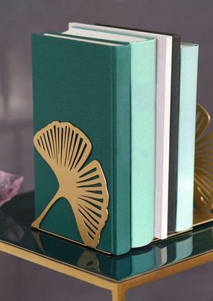 OEM Dos Sujetalibros Decorativos De Metal Dorado Con Motivo De Ginkgo Calado