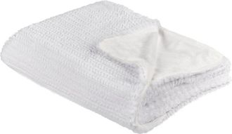 Beliani Manta De Poli&eacute;ster Blanco 150 X 200 Cm Colcha Cubrecama Pelo Suave Accesorio Bjas