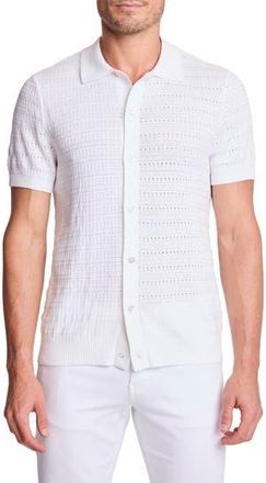 Paisley & Gray Trim Fit Geometric Knit Button-Up Polo in White Lotus at Nordstrom Rack, Size Xx-Large