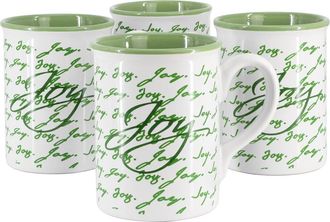 Gibson Home Inspirational Words Joy 4 Piece 16 Ounce Stoneware Mug Set in Green at Nordstrom