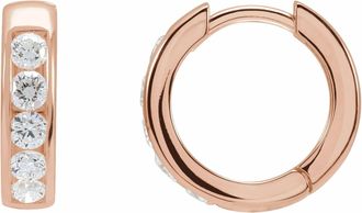 Diamond2Deal 14K Rose Gold 5/8ct Lab-Grown Diamond 14 mm Hinged Hoop Earrings Clarity SI, Color G-H