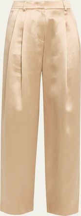 Giorgio Armani Pleated Satin Straight-Leg Pants