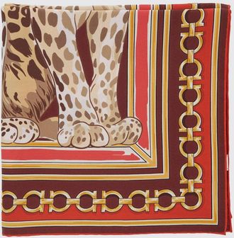 Ferragamo Foulard quadrato in seta con stampa animalier e logo Gancini