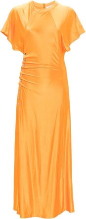 Paco Rabanne gathered short-sleeved maxi dress - women - Viscose/Elastane - 40 - Orange