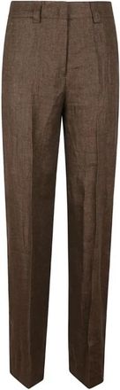Incotex Pantalon Lino Camal Ancho - Dames - Chinos - Bruin - 2XS - Linnen - Broeken