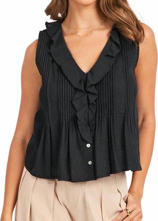 Sadie & Sage Terra Ruffle Pintuck Top In Black