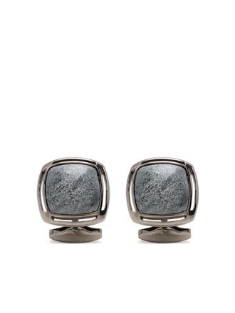 Tateossian Gemelli con logo inciso in argento - Nero