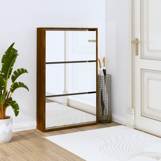 vidaXL Vidaxl - Mueble Zapatero Y Espejo 3 Niveles Roble Marr&oacute;n 63x17x102,5 Cm