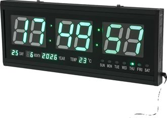 OEM Reloj De Pared Digital Led, Pantalla Multifuncional, Funcionamiento Silencioso, Verde, 48 Cm (18,9 Pulgadas)