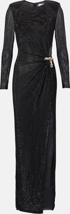 Self Portrait Rhinestone-embellished mesh maxi dress