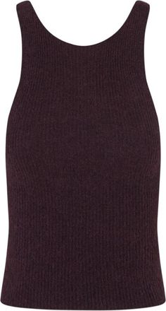 Cortana Zakia Ribgebreide Tanktop van Alpaca- Zijde en Wolmix - Dames - Tops zonder mouwen - Paars - M - Wol - Tops